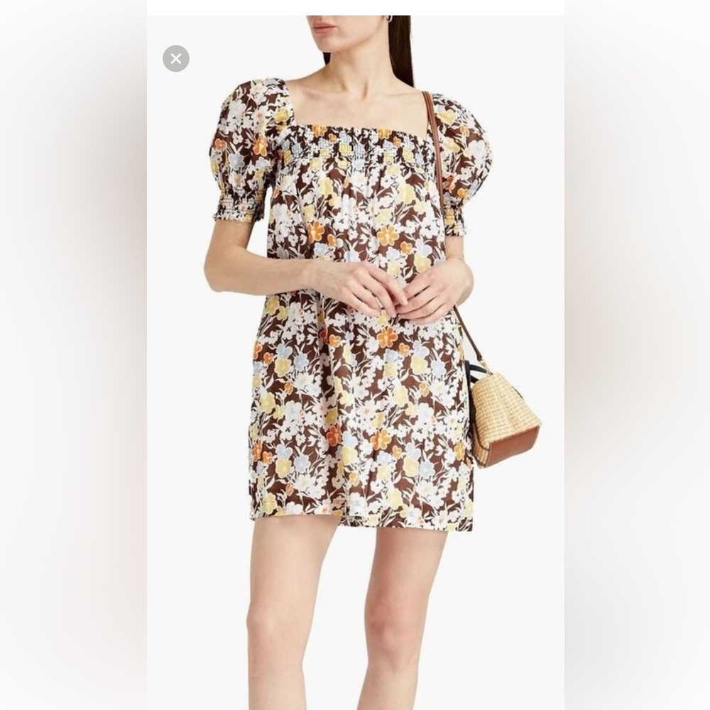Tory Burch Smocked Puff Sleeve Dress
